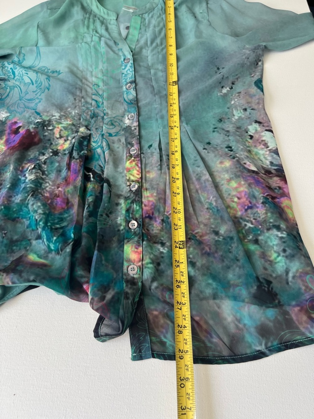 Soft Surroundings Women’s NWT Aqua Teal Floral Watercolor Button-Front Blouse PM - Picture 6 of 9